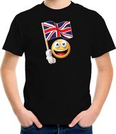 Verenigd Koninkrijk  supporter / fan emoticon t-shirt zwart voor kinderen S (122-128)