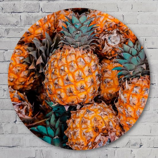Muurcirkel ⌀ 60 cm - Pineapple love  - Aluminium Dibond - Geen thema - Rond Schilderij - Wandcirkel - Wanddecoratie