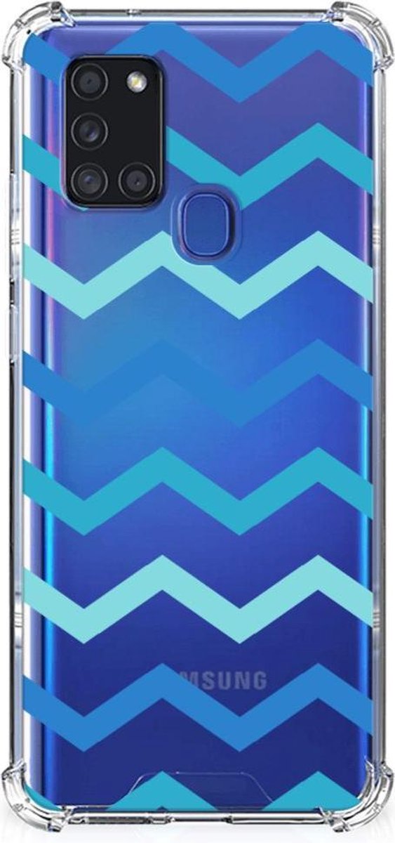 Samsung Galaxy A21s Doorzichtige Silicone Hoesje Zigzag Blauw