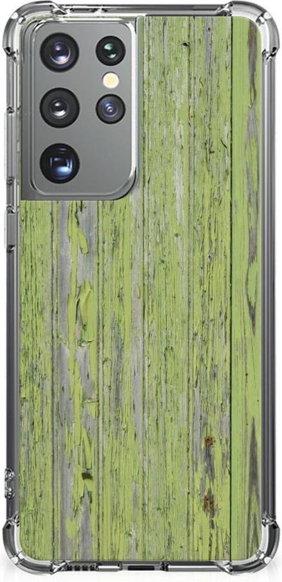 Coque de téléphone avec photo Coque pour téléphone portable Samsung Galaxy S21 Ultra avec bord transparent Wood Vert