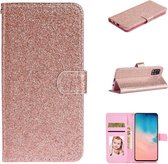 Voor Samsung Galaxy A71 Glitterpoeder Horizontaal Flip Leren Case met Kaartsleuven & Houder & Fotolijst & Portemonnee (Rose Goud)