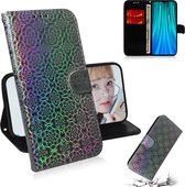 Voor xiaomi redmi note 8 pro effen kleur kleurrijke magnetische gesp horizontale flip pu lederen case met houder & kaartsleuven & portemonnee & lanyard (zilver)