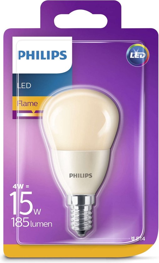 Philips 4W (15W) E14 Flame Lampe à économie d'énergie Lustre non dimmable