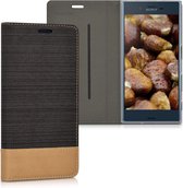 kwmobile hoesje voor Sony Xperia XZ / XZs - Flip cover in antraciet / bruin - Telefoonhoesje met pasjeshouder