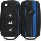 kwmobile autosleutel hoesje voor VW Skoda Seat 3-knops autosleutel - Autosleutel behuizing in blauw / zwart / blauw - Rallystrepen design