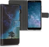 kwmobile telefoonhoesje voor LG K20 (2019) - Hoesje met pasjeshouder in blauw / grijs / zwart - Sterrenstelsel en Boom design