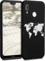 kwmobile telefoonhoesje compatibel met Huawei P20 Lite - Hoesje voor smartphone in wit / zwart - Wereldkaart design