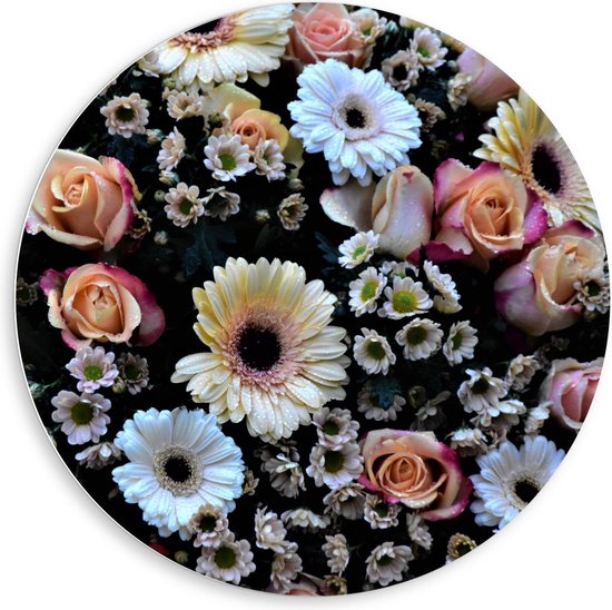 Forex Wandcirkel - Verschillende Soorten en Kleuren Bloemen - 80x80cm Foto op Wandcirkel (met ophangsysteem)