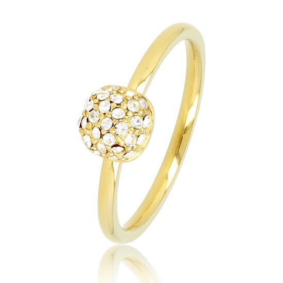 My Bendel - Mooie ring goudkleurig met glasstenen - Fijne ring met glasstenen, gemaakt van mooi blijvend edelstaal - Met luxe cadeauverpakking