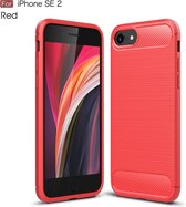 Voor iPhone SE 2020 Brushed Texture Carbon Fiber TPU Case (Rood)