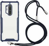 Voor OnePlus 8 Pro acryl + kleur TPU schokbestendig hoesje met nekkoord (donkerblauw)