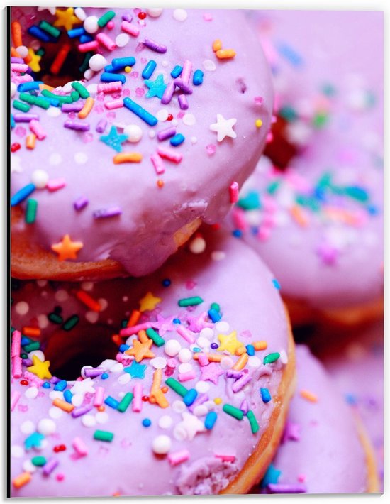 Dibond - Roze Donuts met Sprinkels - 30x40cm Foto op Aluminium (Met Ophangsysteem)