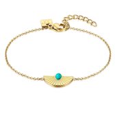 Twice As Nice Armband in goudkleurig edelstaal, waaier, amazoniet  16 cm+3 cm