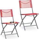 Relaxdays tuinstoelen inklapbaar - klapstoel set van 2 - campingstoelen rood - balkon
