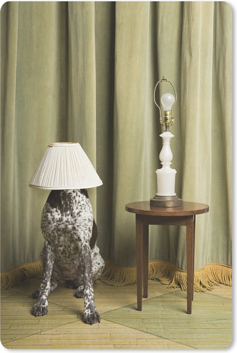 Muismat Abstracte Honden - Hond met een lampenkap op zijn hoofd muismat rubber - 40x60 cm - Muismat met foto
