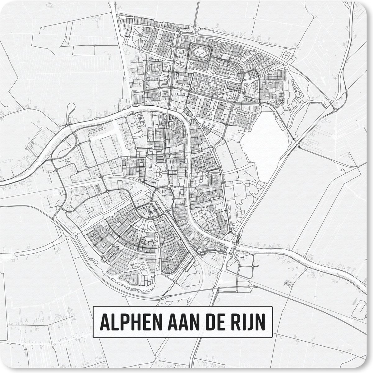 Muismat 20x20 cm - Mousepad Stadskaart Alphen aan de Rijn - Muismatten