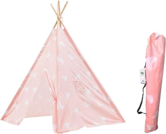 Tipi Tent kinderen hartjes - Roze - Wigwam - Playfun - 120 x 120 x 150 cm -  Voordeelset | bol.com