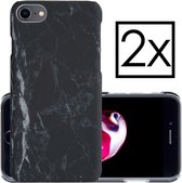 Hoes voor iPhone 7 Hoesje Marmer Back Case Hardcover Marmeren Hoes Zwart Marmer - 2 Stuks