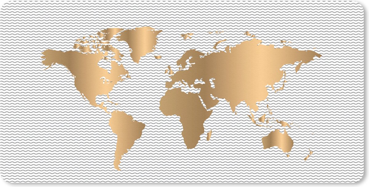 Muismat Eigen wereldkaarten andere verhouding - Wereldkaart Goud Golven muismat rubber - 80x40 cm - Muismat met foto