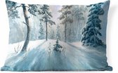 Buitenkussens - Tuin - Olieverf schilderij van een bos in de winter - 60x40 cm