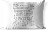 Buitenkussens - Tuin - Illustratie alfabet met konijnen zwart-wit - 60x40 cm