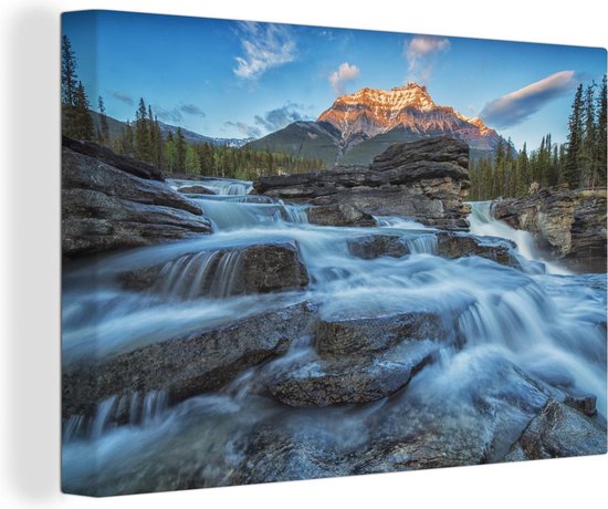 Canvas schilderij 90x60 cm - Wanddecoratie Watervallen in het Nationaal park Jasper in Noord-Amerika - Muurdecoratie woonkamer - Slaapkamer decoratie - Kamer accessoires - Schilderijen op canvas