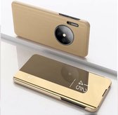 Voor Huawei Mate 30 plating spiegel links en rechts flip cover met beugel holster (goud)