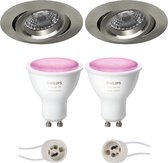 PHILIPS HUE - LED Spot Set GU10 - White and Color Ambiance - Bluetooth - Prima Aerony Pro - Inbouw Rond - Mat Nikkel - Kantelbaar - Ø82mm