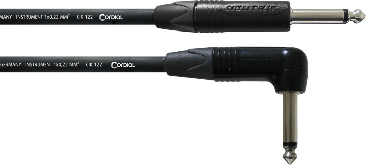 Cordial CPI 6 PR - Instrumentkabel - Jack Recht naar Jack Haaks - 6 Meter - Zwart - Neutrik NP2X Stekkers - Dubbelafgeschermd