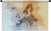 Wandkleed EuropakaartenKerst illustraties - Europakaart in oranje en blauw op krantenpapier Wandkleed katoen 180x120 cm - Wandtapijt met foto XXL / Groot formaat!