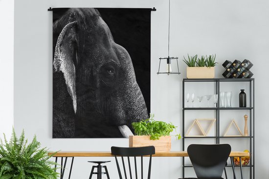 Tapisserie Profils animaux en Zwart- Wit - Profil animal éléphant en noir et blanc Tapisserie en coton 180x180 cm - Tapisserie avec photo
