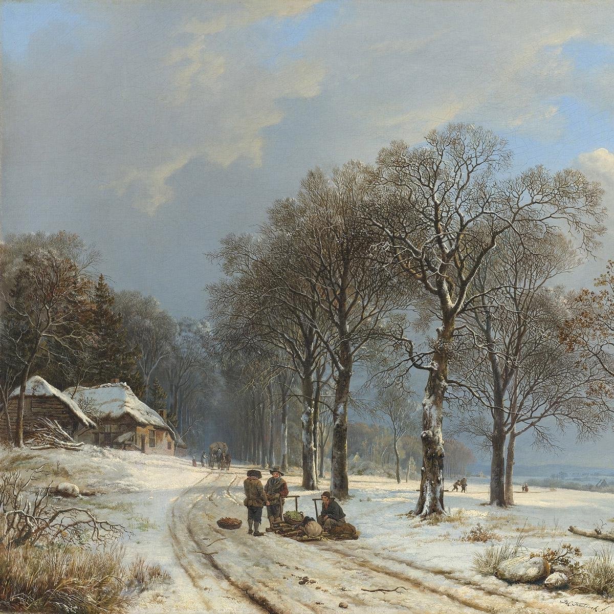 Schilderij - winterlandschap - Barend Cornelis Koekkoek - Collectie ART Facsimile - Dibond wit - 74x74cm