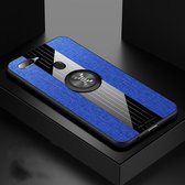 Voor OPPO A7X / F9 XINLI stiksels Textue schokbestendige TPU beschermhoes met ringhouder (blauw)