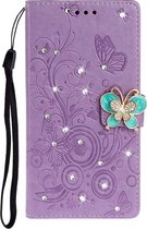 Voor Xiaomi Redmi Note 8 Diamond Encrusted Butterflies Love Flowers Pattern Horizontal Flip Leather Case with Holder & Card Slots & Wallet & Lanyard (Purple)