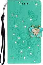 Voor Xiaomi Note 10/10 Pro Diamond Encrusted Butterflies Love Flowers Pattern Horizontal Flip Leather Case with Holder & Card Slots & Wallet & Lanyard (Groen)