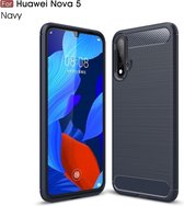 Brushed Texture Carbon Fiber TPU Case voor Huawei Nova 5 (Navy Blue)