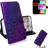 Voor Galaxy A41 effen kleur kleurrijke magnetische gesp horizontale flip pu lederen case met houder & kaartsleuven & portemonnee & lanyard (paars)