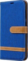 Kleurafstemming Denim Texture Leather Case voor Galaxy A20 / A30, met houder & kaartsleuven & portemonnee & lanyard (koningsblauw)