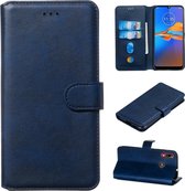 Voor Motorola Moto E6 Plus klassieke kalfsleer Horizontale flip PU lederen tas, met houder en kaartsleuven en portemonnee (blauw)