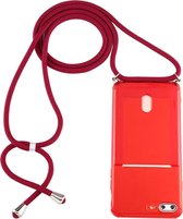 Voor iPhone 8 Plus / 7 Plus Transparante TPU-beschermhoes met draagkoord en kaartsleuf (rood)