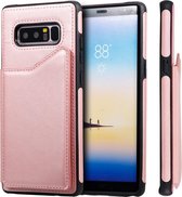 Voor Galaxy Note 8 schokbestendig kalfsleer beschermhoes met houder en kaartsleuven en frame (rosÃ©goud)