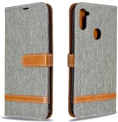Voor Galaxy A11 Kleuraanpassing Denim Texture Horizontaal Flip Leather Case met houder & kaartsleuven & Wallet & Lanyard (grijs)