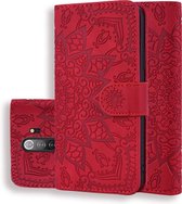Voor Xiaomi Redmi Note 8 Pro Calf Pattern Mandala Double Folding Design ReliÃ«f lederen tas met portemonnee en houder en kaartsleuven (rood)