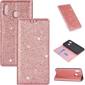 Voor Samsung Galaxy A40 ultradunne glitter magnetische horizontale flip lederen tas met houder en kaartsleuven (rose goud)