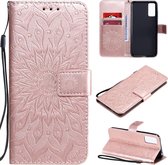 Voor Huawei Honor Play 4T Pro Zonnebloempatroon met reliÃ«f Horizontaal Flip PU-lederen tas met houder en kaartsleuven en portemonnee en draagkoord (rose goud)