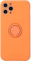 Voor iphone 11 pro max effen kleur vloeibare siliconen schokbestendige volledige dekking beschermhoes met ringhouder (oranje)