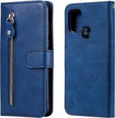 Voor Samsung Galaxy A21s Mode Kalfs Textuur Rits Horizontale Flip Leren Case met Houder & Kaartsleuven & Portemonnee (Blauw)