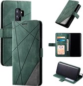 Voor Samsung Galaxy S9 Plus Skin Feel Splicing Horizontaal Flip Leather Case met houder & kaartsleuven & portemonnee & fotolijst (groen)