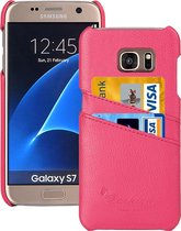 Voor Galaxy S7 / G930 Litchi Texture Fashion lederen achterkant hoes met kaartsleuven (magenta)