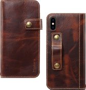 Voor iphone xr denior olie wax koeienhuid dk magnetische knop horizontale flip lederen case met houder & kaartsleuven & portemonnee (bruin)